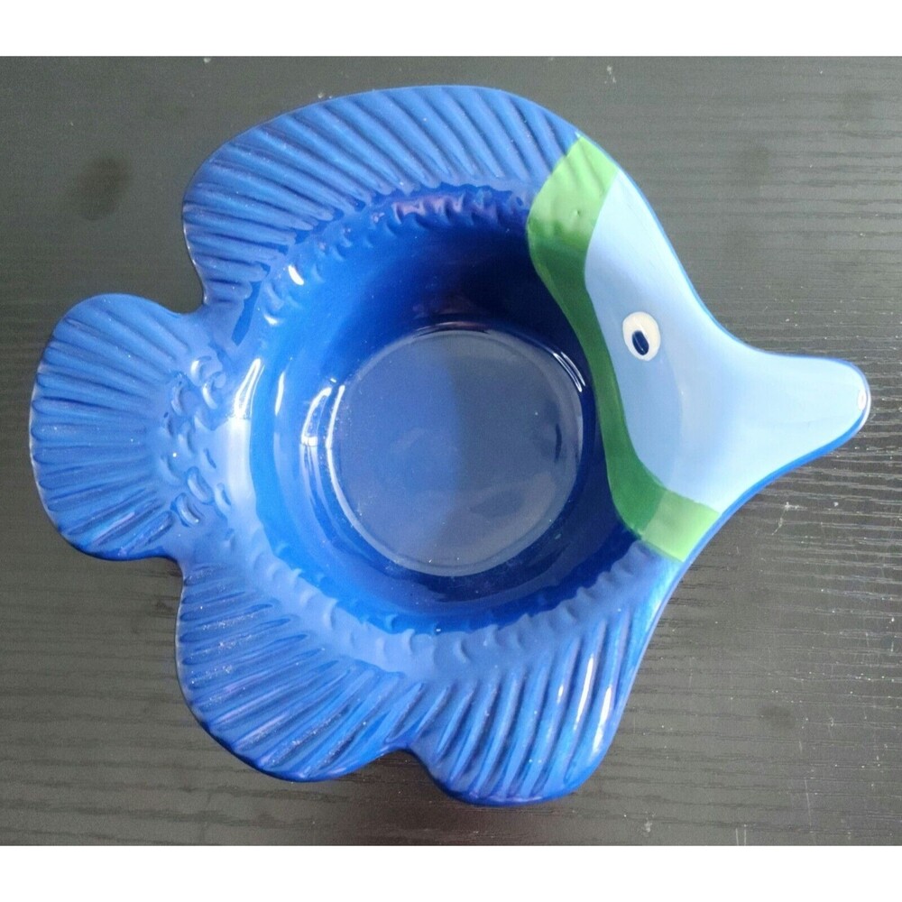 MESA Ceramic Blue Fish Candy Dish Nut or Dip Party Bowl